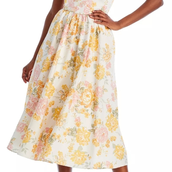 NWT Bloomingdales Wayf corset midi in Garden roses yellow floral size large - Picture 4 of 16